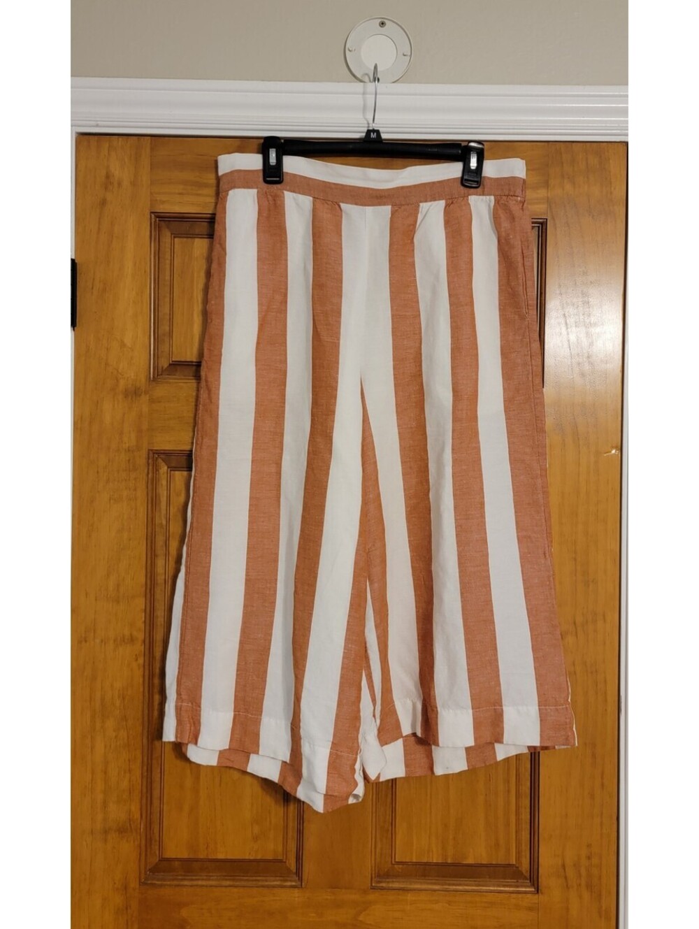 Madewell Huston Cropped Linen Pants SZ L Bold Stripes Elastic Waist Wide Leg